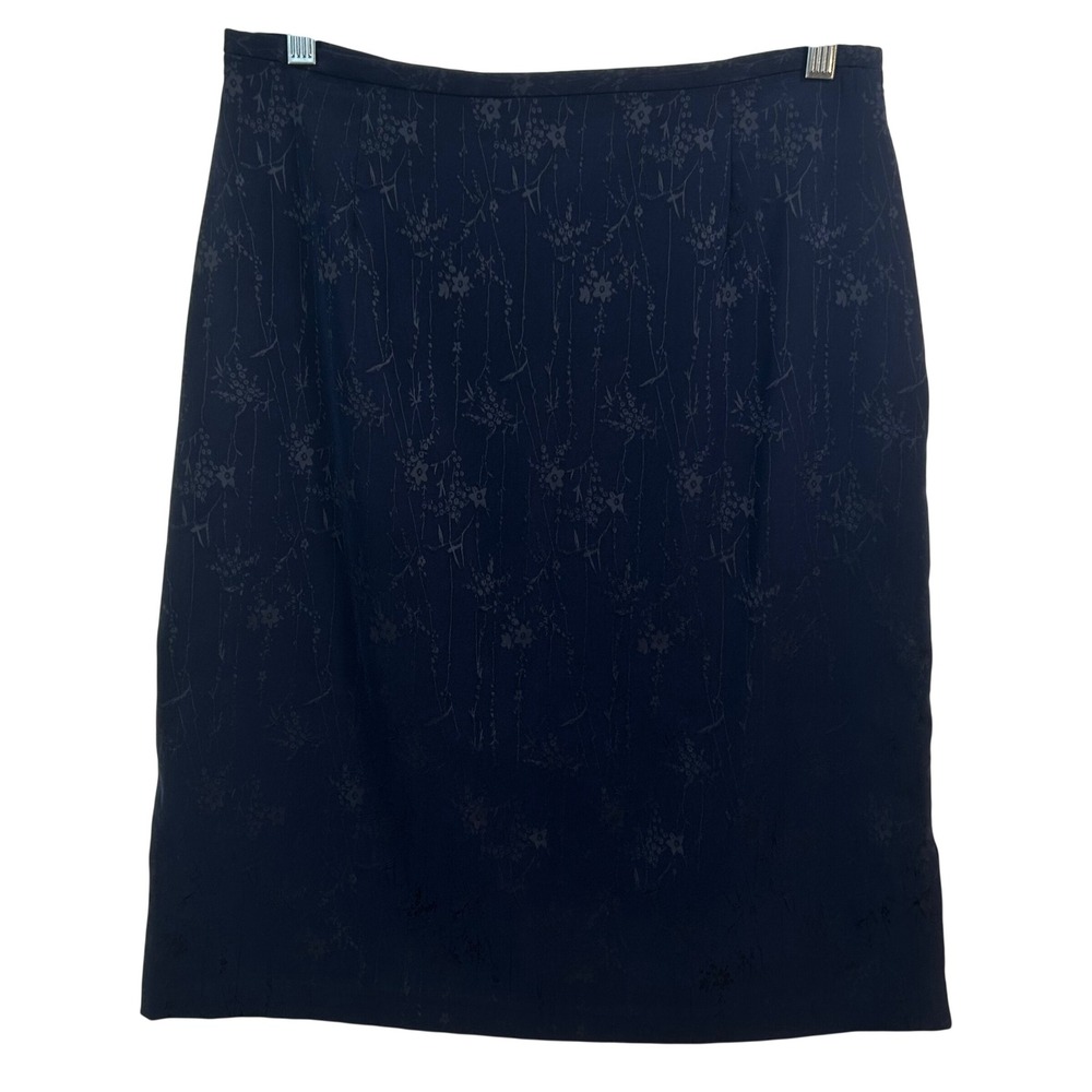 Norton McNaughton Navy Blue Floral Jacquard Pencil Skirt Side Slit Size 12